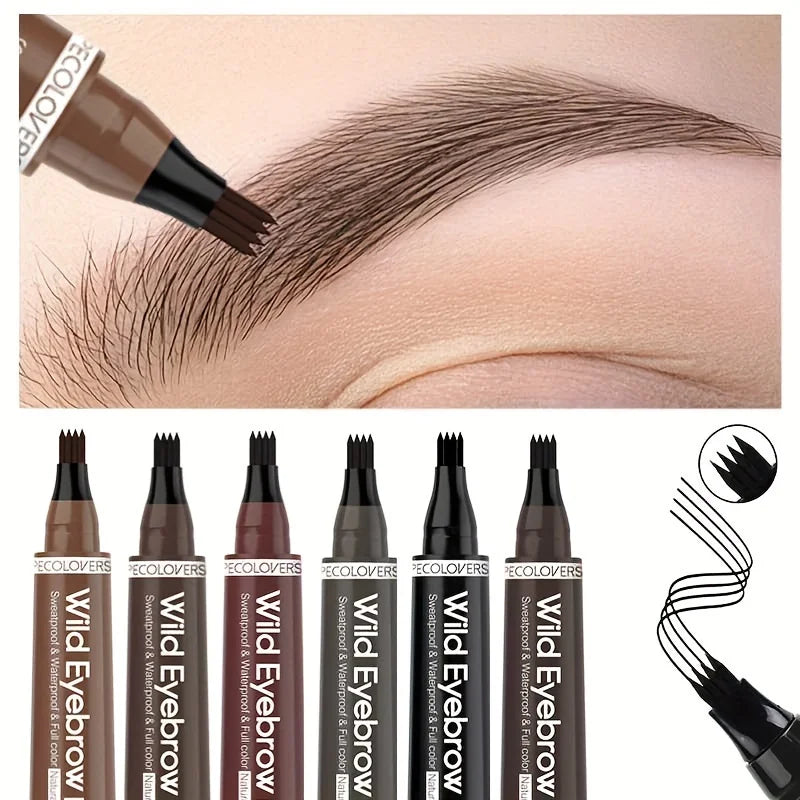 6 Colors 1pc Eyebrow Pen Waterproof, Eyebrow Tattoo Pen Waterproof Liquid Black Eyebrow Makeup Pencil